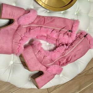 Pink Faux Fur Platform Boots New